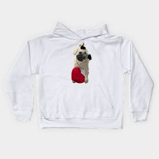 Pug Dog with a Heart Kids Hoodie